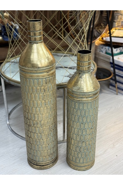city gold 2'Lİ TELKARİ ESKİTME YEŞİL VAZO 90-75 CM