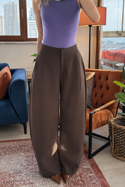 inspera Yüksek Bel Barrel Kesim Pantolon – Kahverengi