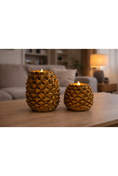 Üçüncü Boyut Baskı Dünyası Gold Kozalak Tasarımlı LED Mumluk – LED Mum Dahil ...