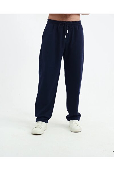 GOLSREY Men's Navy Blue Regenerated Fabric Ribbed Leg Sweatpants