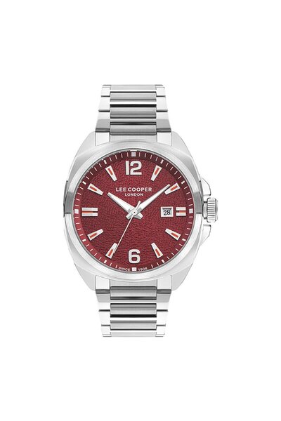 Lee Cooper 46 mm Silver Metal Kırmızı Kadran Erkek Kol Saati – 5 ATM, Mineral...