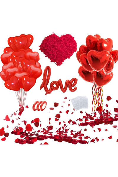BALON DİYARI фолио с любов + 4 броя 45 см червени сърца от фолио + 10 червени...