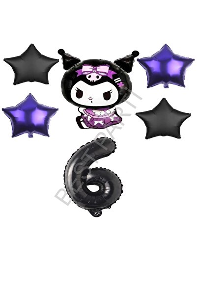 BEST PARTİ Best Kuromi Rakam Purple-Black Star Foil Balloon Set Age-6