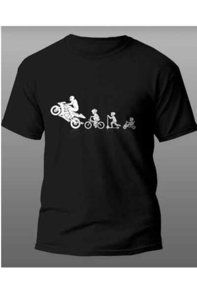 QAST GİYİM SANATI تي شيرت للجنسين مطبوع عليه رحلة الدراجات النارية باللون الأسود