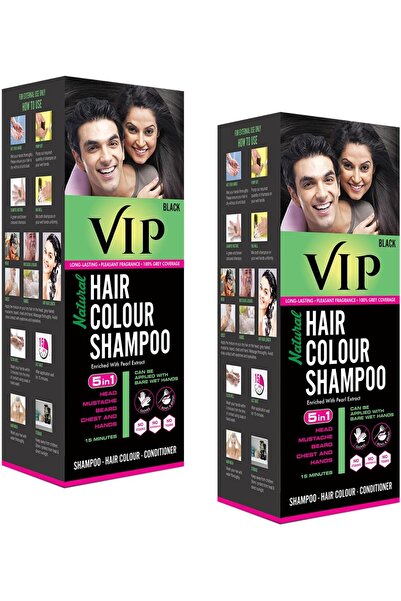 Vip شامبو صبغة شعر دائمة للرجال والنساء، أسود - 180 مل (عبوة من قطعتين)