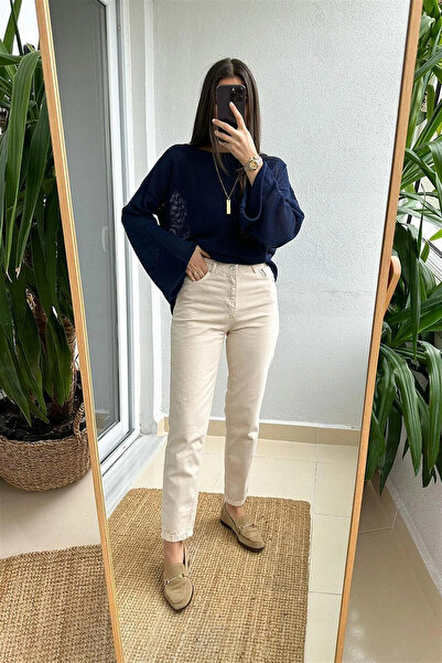 beeke Yüksek Bel Dar Paça Pamuklu Kot Pantolon - Mom Slim Jean