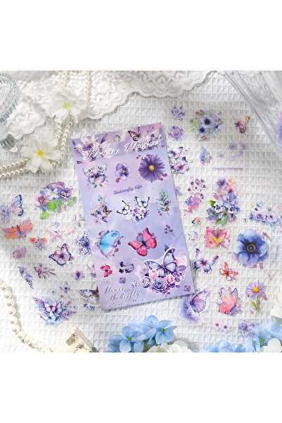 Kolbi Craft 4 Sheets 60Pcs Transparent Purple Butterfly Flower Sticker Bullet...