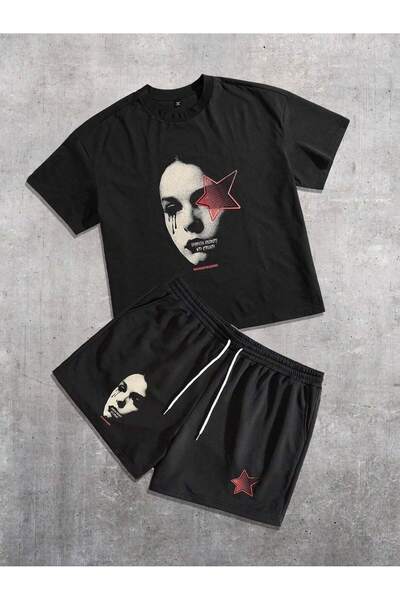 macklin Unisex Unconstraining Printed Special Design Oversized Tshirt and Sho...