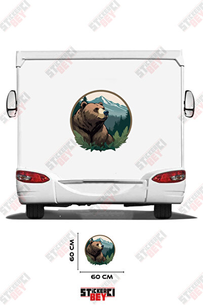 STİCKERCI BEY ملصق تزيين للعربات المتنقلة بمنظر جبلي وصورة دب