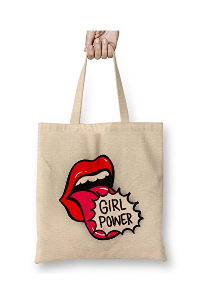 Toyaso Girl Power White Tote Bag Long Handle Shopping Bag Beach Bag