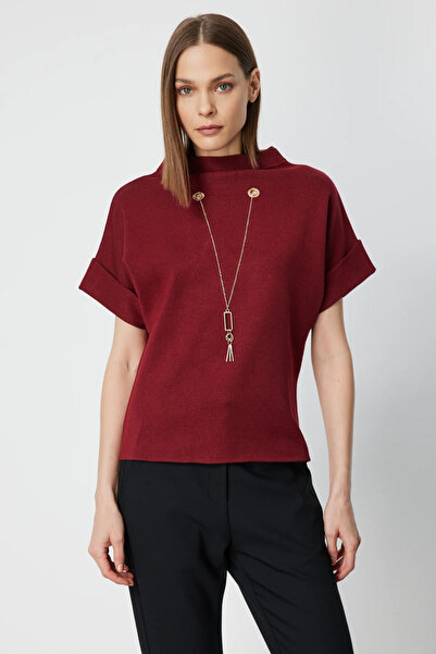 ON TRİKO Pulover tricotat cu guler înalt și detalii accesorii 65340