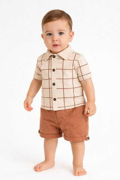 MixMax Bebe Baby Boy Short Sleeve Plaid Shirt-Shorts Summer Holiday Baby Set ...