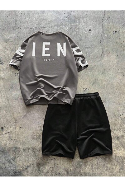 darkopia Ανδρικό σετ φόρμας με ελεύθερη στάμπα, μεγάλου μεγέθους, μπλουζάκι κ...