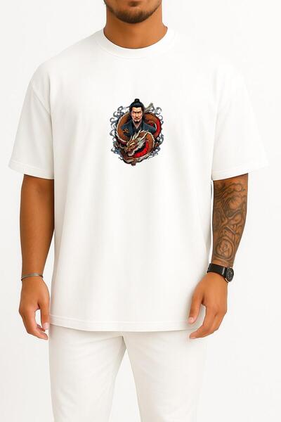 Bahriyeli Collection Oversized Yakuza and Dragon Chest Printed Unisex T-Shirt