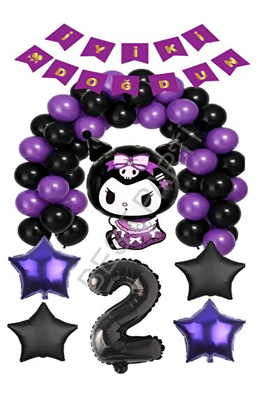 BEST PARTİ Best Kuromi Happy Birthday Written Number Star Foil and Latex Ball...