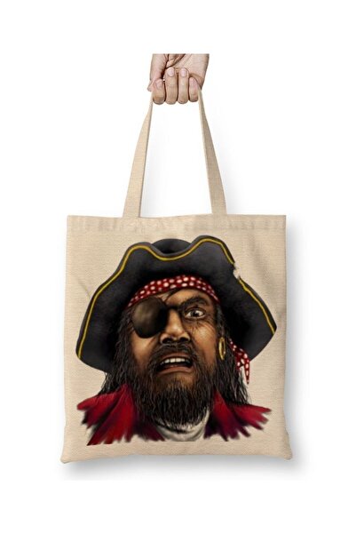 Toyaso Pirate White Tote Bag Long Handle Shopping Bag Beach Bag