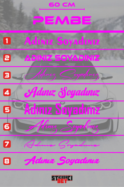 STİCKERCI BEY 60 CM AD SOYAD ARAÇ STİCKER -İSİM SOY İSİM ARABA YAZISI - MOTOR...