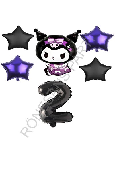 RÖNESANS PARTİ Renaissance Kuromi Number Purple-Black Star Foil Balloon Set A...