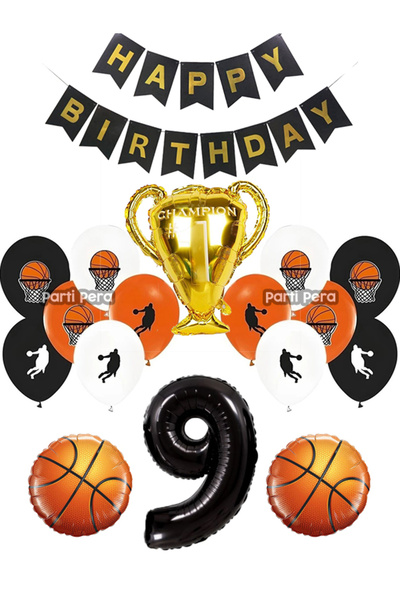 parti pera Basketbol Temalı Doğum Günü Balon Seti Basketbol Baskılı Balon Rak...