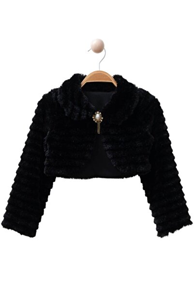 falcomini Girl's Striped Bolero Plush Jacket with Pearl Closure, 10/13 Years Old