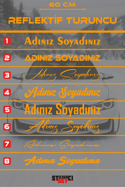 STİCKERCI BEY 60 CM AD SOYAD ARAÇ STİCKER -İSİM SOY İSİM ARABA YAZISI - MOTOR...