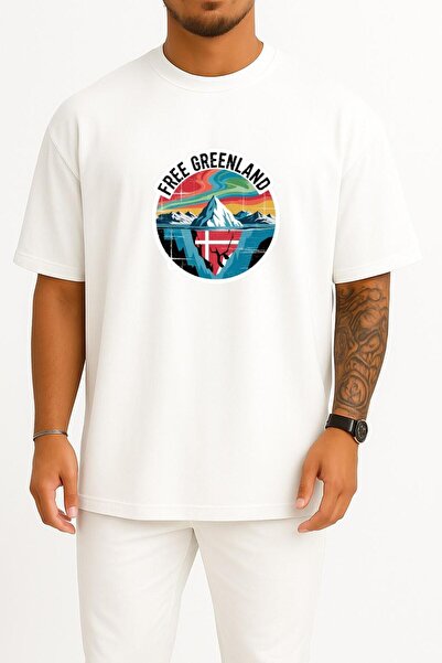 Bahriyeli Collection Oversized Free Greenland Chest Printed Unisex T-Shirt