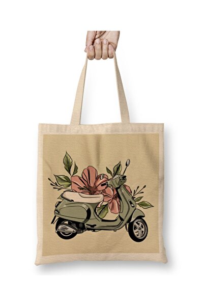 Toyaso Flower Vespa White Cloth Bag Long Handle Shopping Bag Beach Bag