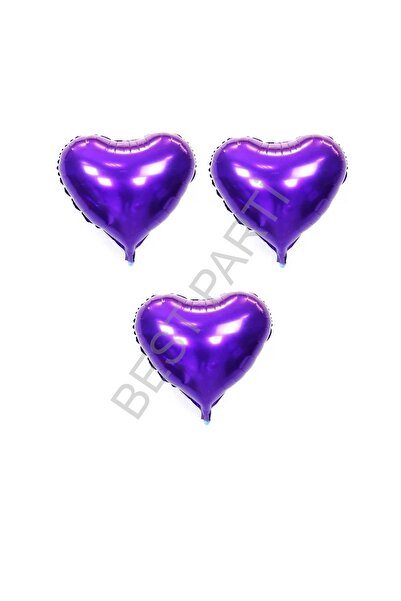 BEST PARTİ Best 18 Inch 45 cm Purple Heart Foil Balloon 3 Pieces