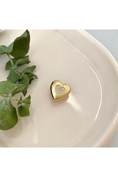 nerora Ortası Taşlı Gold Kalp Ajda İçin Charm
