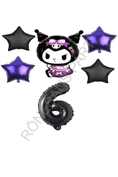 RÖNESANS PARTİ Renaissance Kuromi Number Purple-Black Star Foil Balloon Set A...