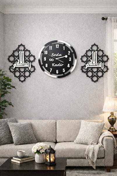 mrchediyesepeti Salon duvar saati 40 cm dir kişiye özel konbinli şık ve moder...