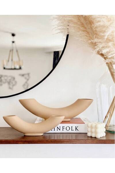 Hestia Home 2-Piece Horn Ceramic Objects Milk Coffee