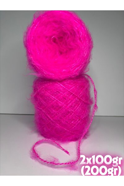 Ana&Kuzusu İplik Neon pembe (BOL TÜYLÜ) kalın elit moher örgü ip 200gr (DİKKA...