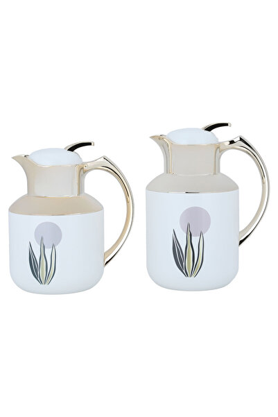 AZOZ MERCHLY طقم ترمس، 1/0.5 لتر - أبيض ذهبي