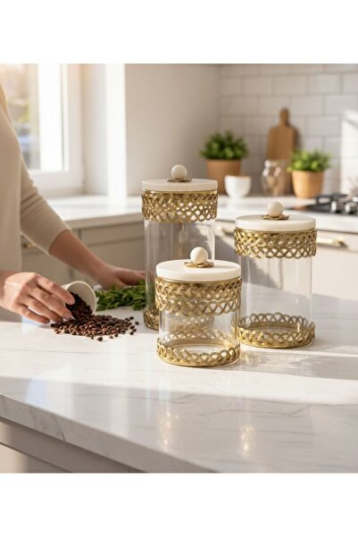 Onedekor 3-Piece Marble Lid Jar Aura