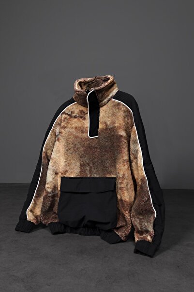 Slatra Ανδρικό φούτερ με μοτίβο με μισό φερμουάρ σε καφέ χρώμα