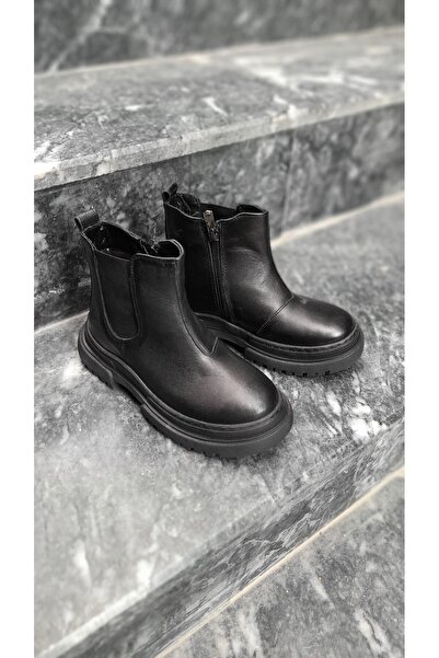 Bağcı kız çocuk siyah bot hakiki deri bot sıcak tutar kaymaz hafif rahat sağl...