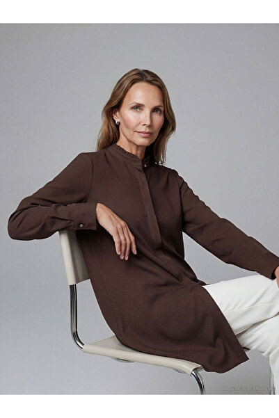 LC Waikiki قميص تونيك نسائي بياقة القاضي مكشكشة باللون البني من متجر جوليس