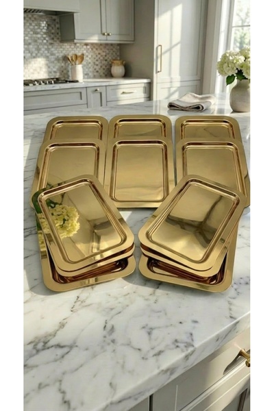 FABRIONA Shiny Silver/Gold Color 12-Piece Luxury Baton Tray 14X24 cm – Tea, C...