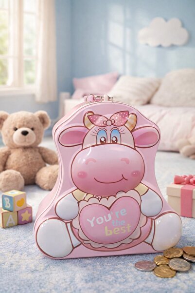 Lexi Bella حصالة معدنية لجمع النقود للأطفال مع شكل حيوان لطيف على شكل بقرة، ه...