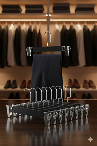 Transformacion Lasvegas Black Wooden Pants and Skirt Hanger Set of 10, Luxury...