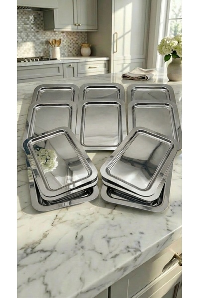 FABRIONA Shiny Silver/Gold Color 12-Piece Luxury Baton Tray 14X24 cm – Tea, C...