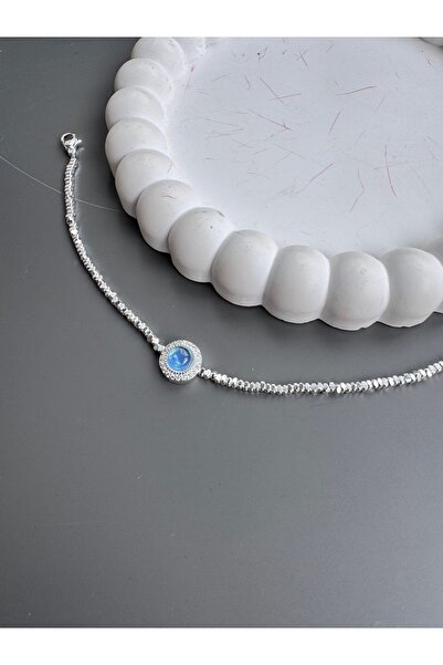 shop MAVİ TAŞLI GÜMÜŞ RENK ÇELİK BİLEKLİK
