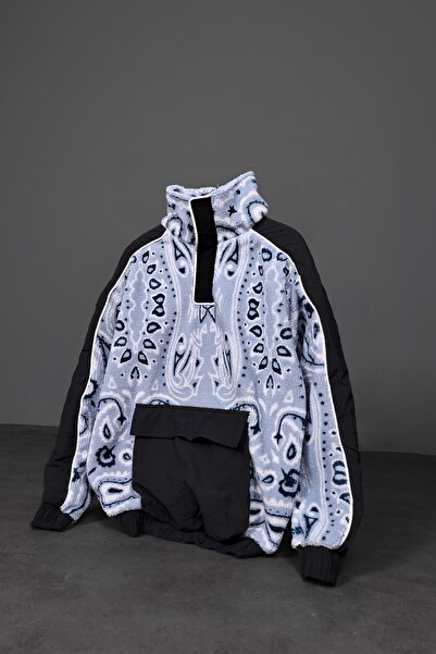 Slatra Ανδρικό φούτερ με μοτίβο με μισό φερμουάρ, λευκό βελούδινο