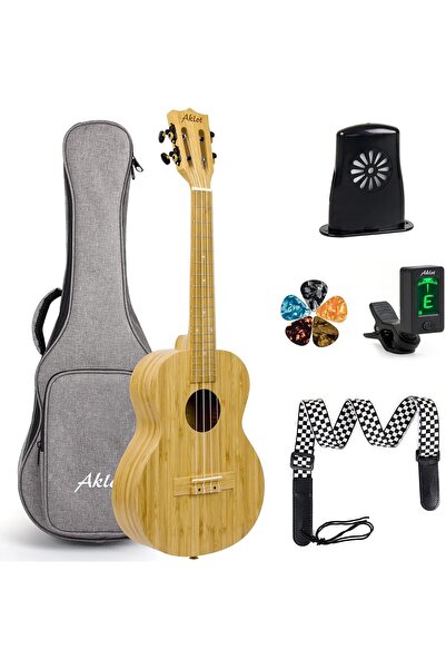Aklot akbc23 concert boy masif bambo ağacı kaliteli ukulele ful set