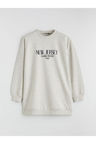 LC Waikiki Γκρι γυναικείο φούτερ τουνίκ New Jersey με τύπωμα από το Gülis Store