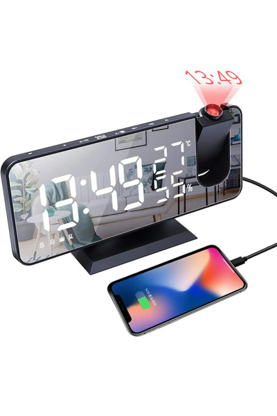 MultiZone Projeksiyonlu Dijital Masa Saati LED Alarm FM Radyo Sıcaklık Duvara...