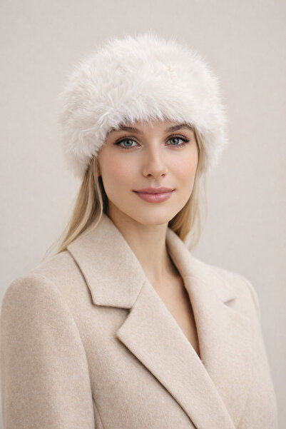 Şirin Giyim Aksesuar Καπέλο από λευκή τεχνητή γούνα - Γυναικείο καπέλο με γούνα