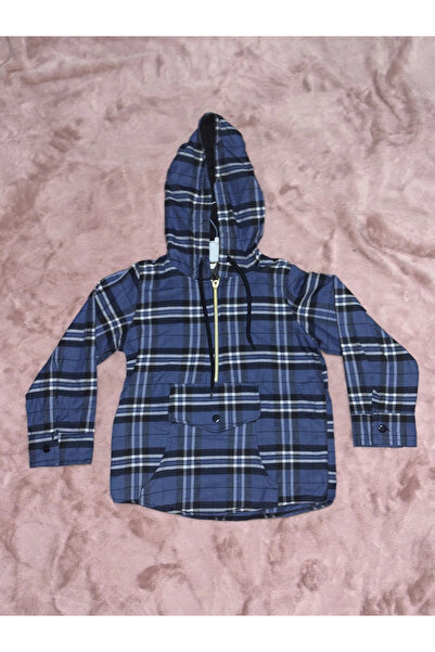 ZENGEZUR MALL Lvsqvr 5-10 Years Plaid Half Zip Kangaroo Pocket Hooded Jacket ...