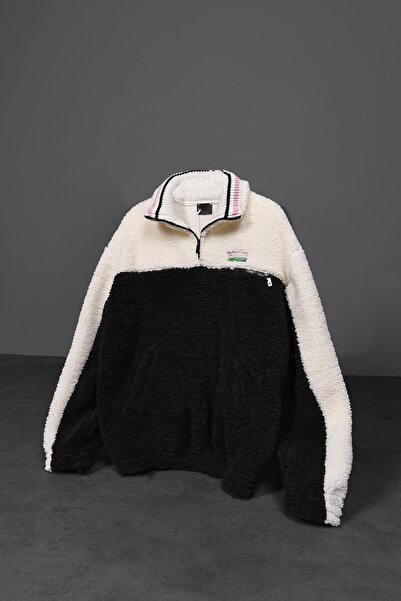 Slatra Men's Black Paneled Full Zip Plush Sweatshirt